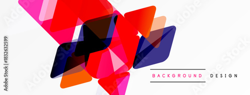 Abstract geometric shapes overlap, creating vibrant colorful design. Modern style, suitable for backgrounds, presentations.