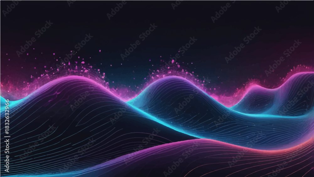 Fototapeta premium Abstract fractal light design with glowing blue waves and lines for a dynamic 3D color background