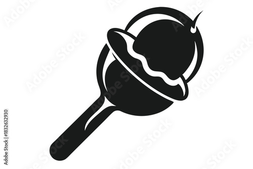 Stylized candied apple on a stick with black silhouette against white background is appealing