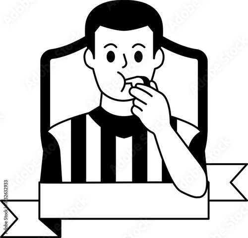black and white illustration of a male referee