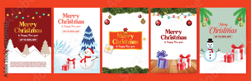 Set of Merry Christmas celebration party A4 flyer poster template pack featuring 3D Santa Claus snowman festive vector background promotional sale discount brochure leaflet cover design
