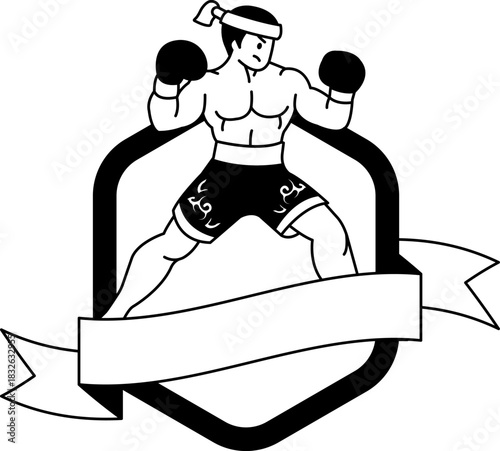 black and white illustration of a male boxer