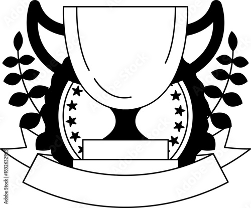 black and white illustration of a trophy