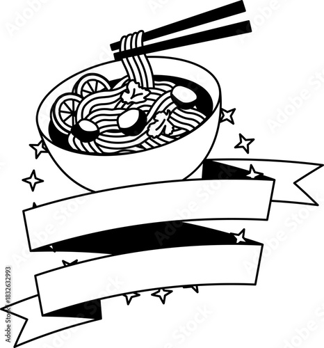 black and white illustration of a noodle