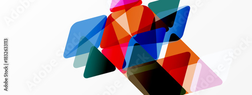 Abstract composition featuring overlapping colorful triangles. Shapes create dynamic visual texture, vibrant hues dominate design.