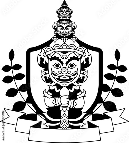 black and white illustration logo of a Thai Royal Grand Palace giant