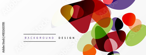 Abstract colorful shapes overlap white space. Modern design elements create dynamic visual texture. Background text reads background design.