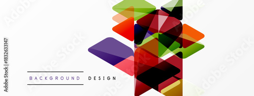 Abstract geometric shapes overlap, creating vibrant colorful design. White background provides clean contrast. Modern visual element.