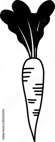 black and white illustration of A carrot