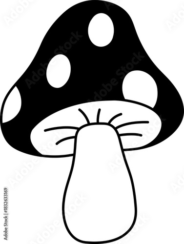 black and white single illustration of A mushroom