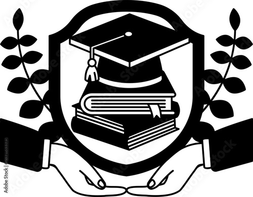 black and white two hand holding a graduation cap