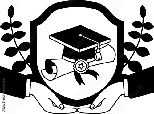 black and white of two hands holding a diploma