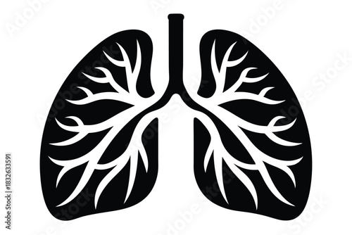 Silhouette of lungs displays branching airways against a stark white background for educational purposes