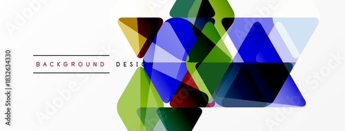 Abstract geometric shapes overlap, creating vibrant colorful design. White background provides contrast, modern aesthetic.