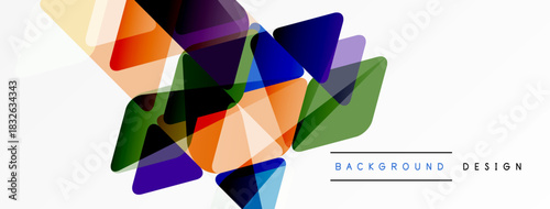 Abstract geometric shapes overlap, creating vibrant colorful design. White background provides clean contrast, modern aesthetic.