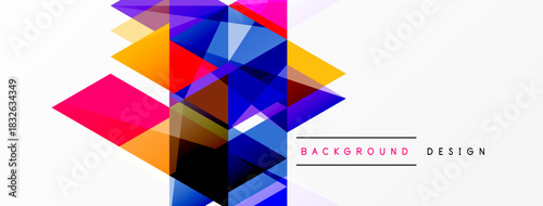 Abstract geometric shapes overlap, creating vibrant colorful design. White space balances composition, modern aesthetic.