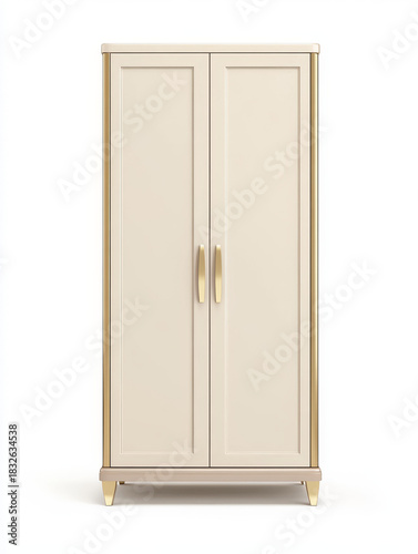 Elegant beige and gold closed cabinet against a white background. Perfect for modern home decor designs.