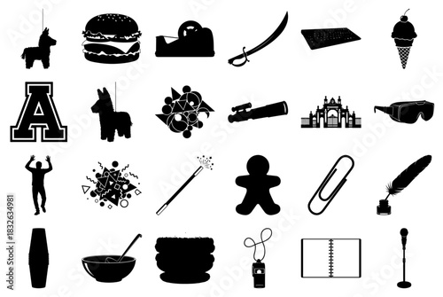 Birthday and Celebration Silhouette Icons Collection Keywords: birthday, celebration, silhouette
