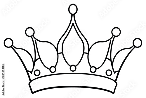 Black outline of a classic royalty crown with circular gems is visually simple