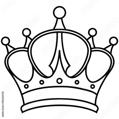 Ornate crown with rounded finials and band is showcased in black outlines