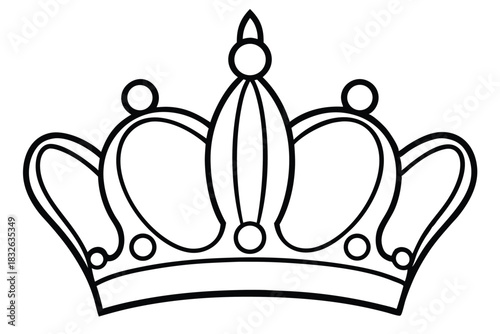 Simple black line art depicts a cartoonish royal crown emblem with smooth, round shapes