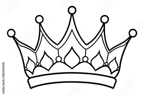Black outline depicts majestic crown topped with spherical adornments, radiating royal elegance