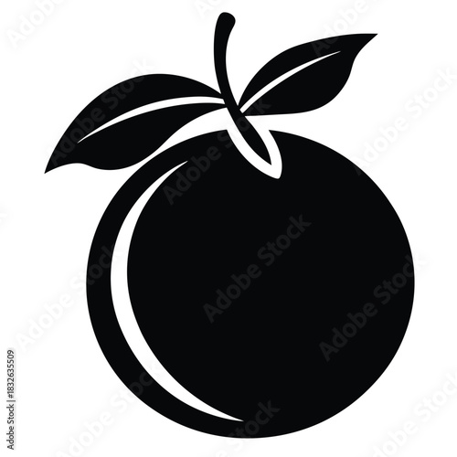 Bold black silhouette showcases a lush apple with detailed leaves and stem element