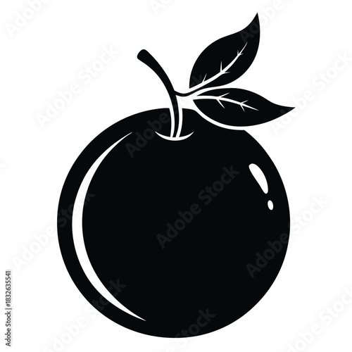 Black silhouette of a fruit with its leaves presents a simple food concept icon
