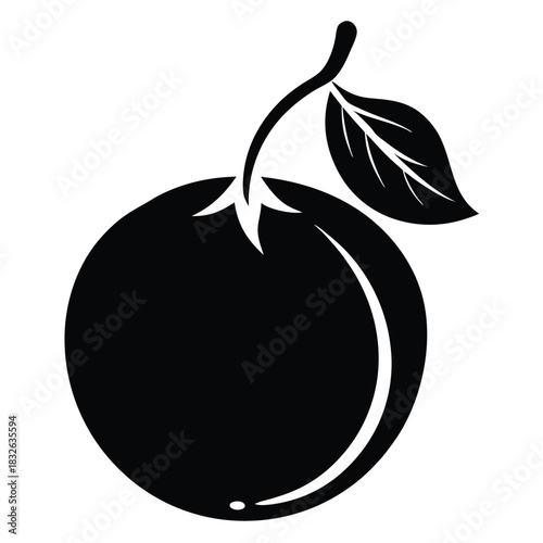 A minimalist black apple icon shows fresh fruit with stem and leaf