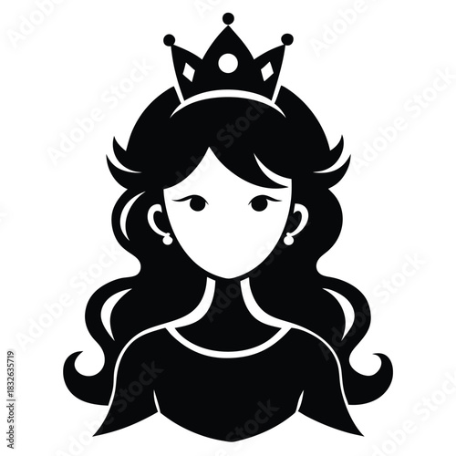 Elegant silhouette showcases a regal woman with a crown and beautiful wavy hair