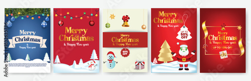 Modern Merry Christmas celebration party template pack including A4 flyer poster layout bundle, 3D Santa Claus vector background, promotional holiday sale ads and New Year poster designs