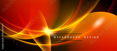 Abstract orange design features flowing lines, bright glow. Dynamic curves create energy, modern aesthetic. Background is black.