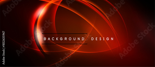 Dark background features glowing red curves. Text reads background design. Modern abstract visual presentation.