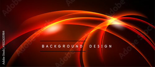 Abstract red curves over dark background. Dynamic lines create glowing effect, modern design element. Simple text reads background design.
