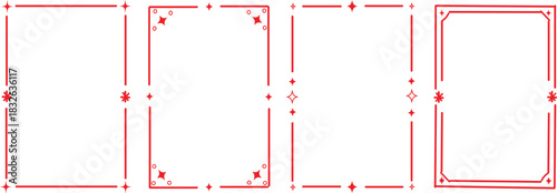 set of four simple, decorative rectangular borders or frames, outlined in red. vector illustration