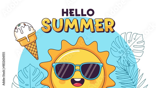 Hello Summer A Cheerful Cartoon Sun Welcomes the Season