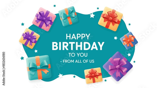 Festive Happy Birthday Card Surrounded by Colorful Wrapped Gifts