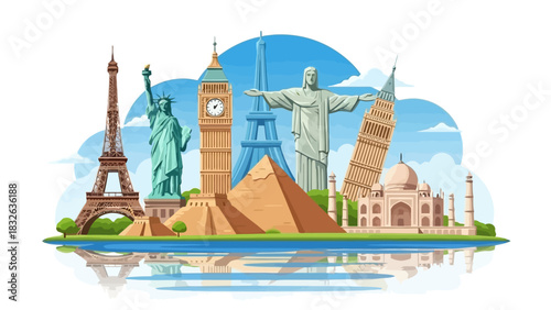 World Landmarks Illustration A Colorful Journey Around the Globe