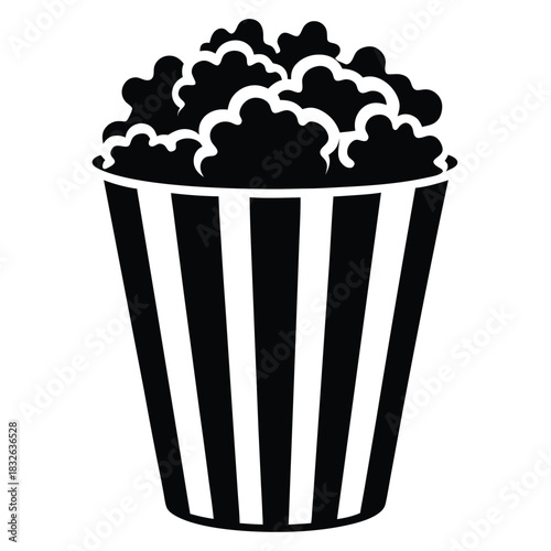 Striped bucket brimming with black popcorn offers a simple monochrome treat for movie night