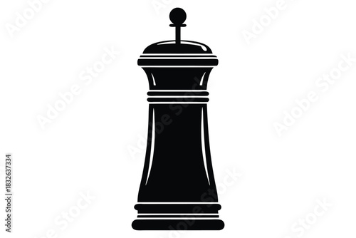 The tall black pepper mill stands in a simple, minimalist silhouette view
