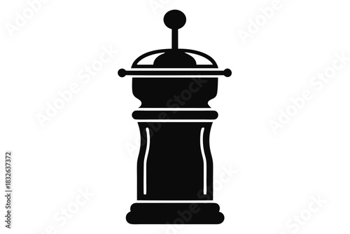 Stylish black pepper grinder provides classic culinary tool appeal on a white backdrop