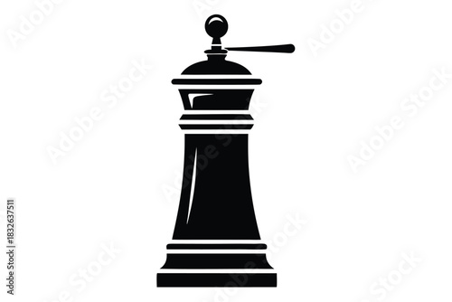 The isolated manual pepper grinder shows a classic black silhouette against the white backdrop