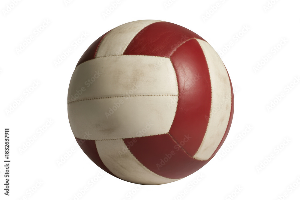 Fototapeta premium Vintage red and white stitched leather volleyball isolated on a transparent background