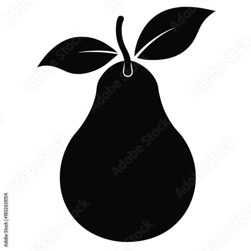 A bold black pear icon displays its simple stem and leaves nicely