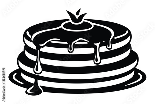 Black and white pancakes with syrup look delicious on a plate in the monochrome view