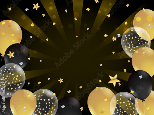 黒と金の風船と豪華な装飾フレーム