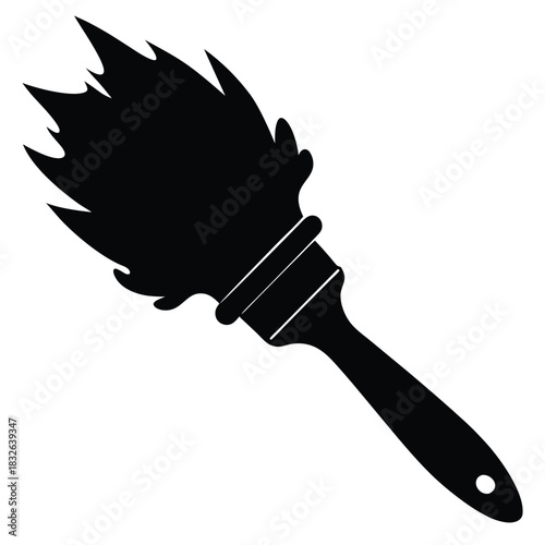 A black paintbrush silhouette shows bristled head with a handle and hanging hole