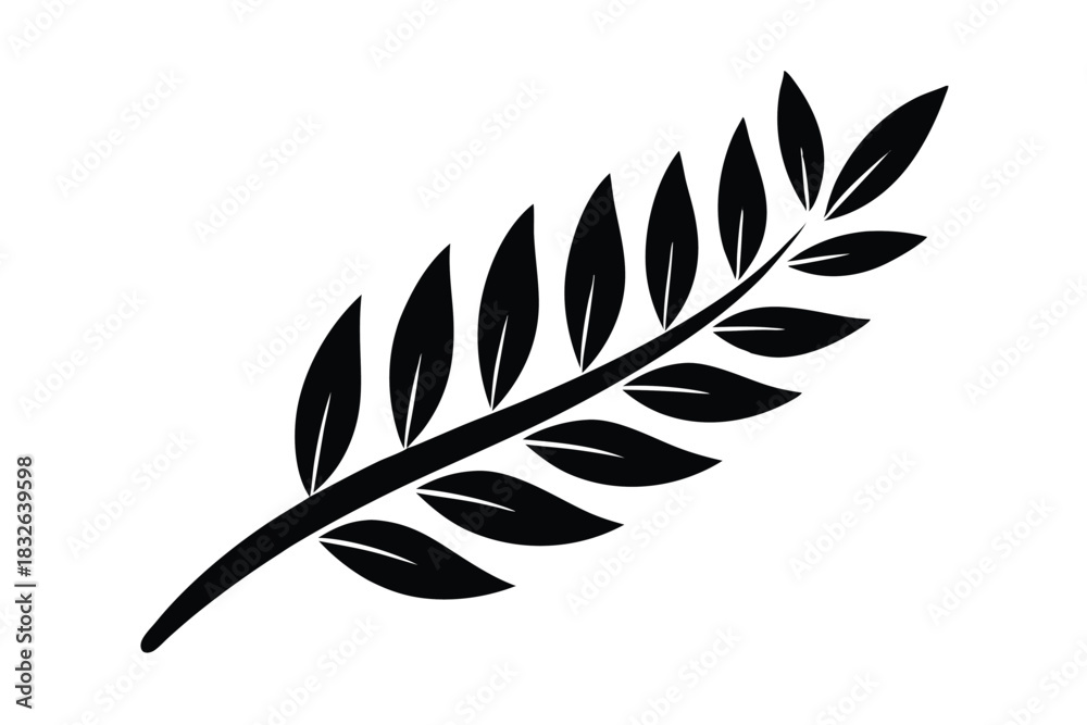 Fototapeta premium Isolated branch displays lush foliage against white backdrop in black monochromatic style