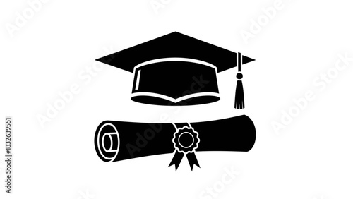 Graduation Cap and Diploma Icon – Academic Achievement Symbol Illustration