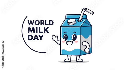 World Milk Day Cartoon – Cute Milk Carton Character Illustration